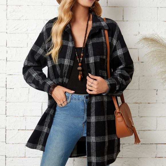 Jackets & Blazers - Plaid Drop Shoulder Jacket